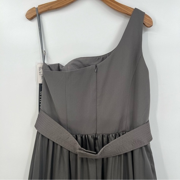 WHITE by Vera Wang One Shoulder Gown with Satin Sash in Charcoal Gray Size 12 - Picture 13 of 14